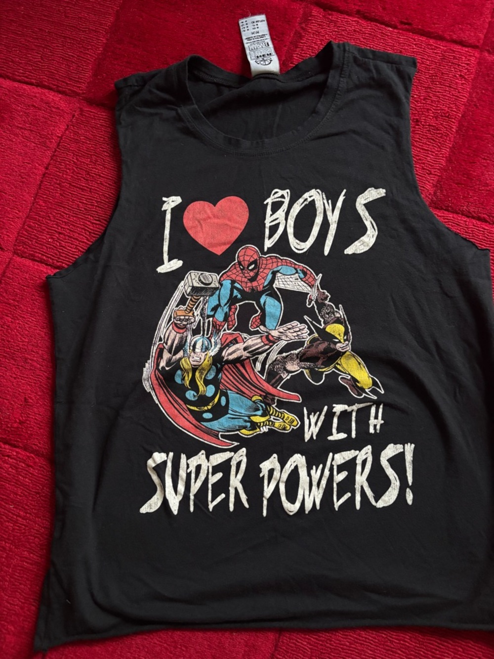Black Graphic Superhero Muscle Tank - I ♥ Boys With Super Powers